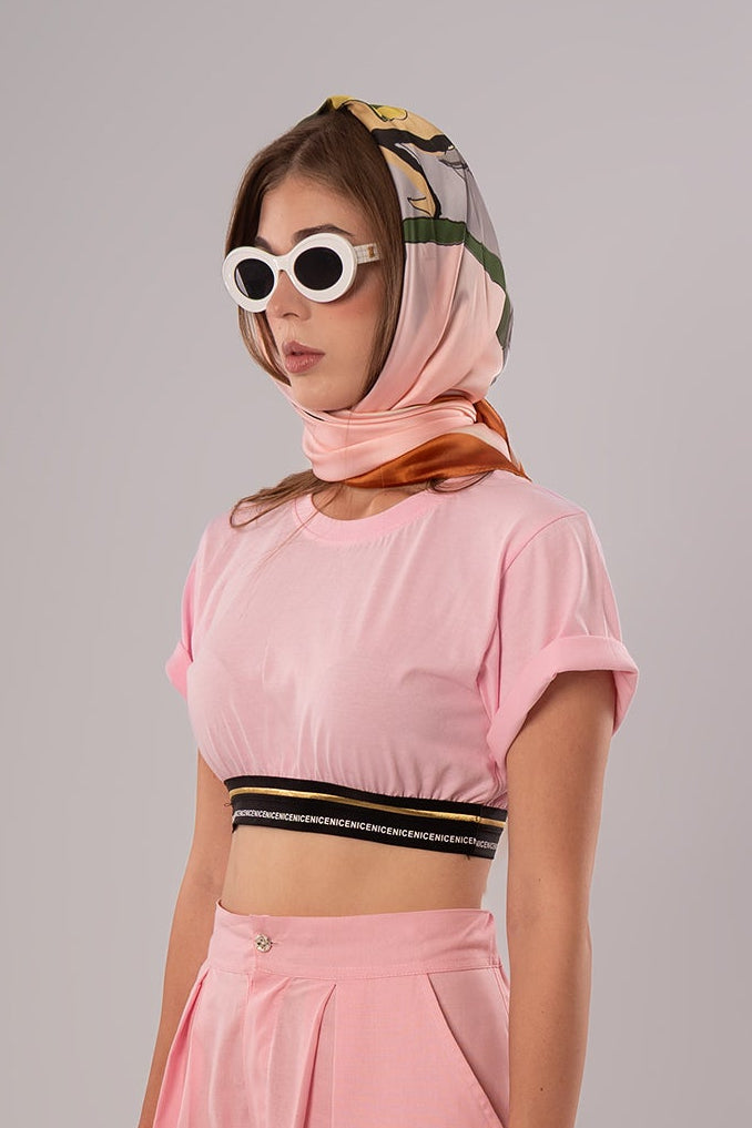 Elastic Hem Pink Crop Top