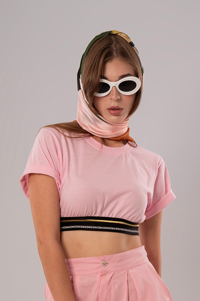 Elastic Hem Pink Crop Top