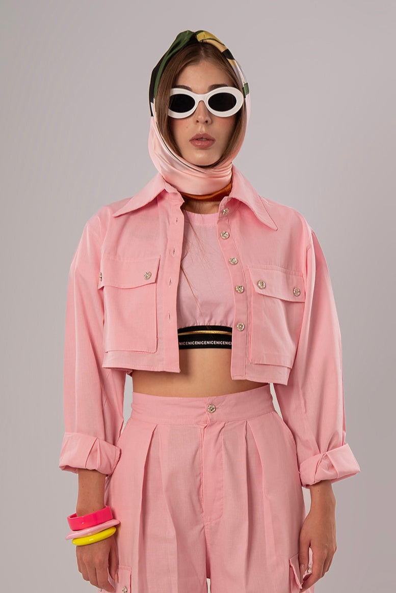 Elastic Hem Pink Crop Top