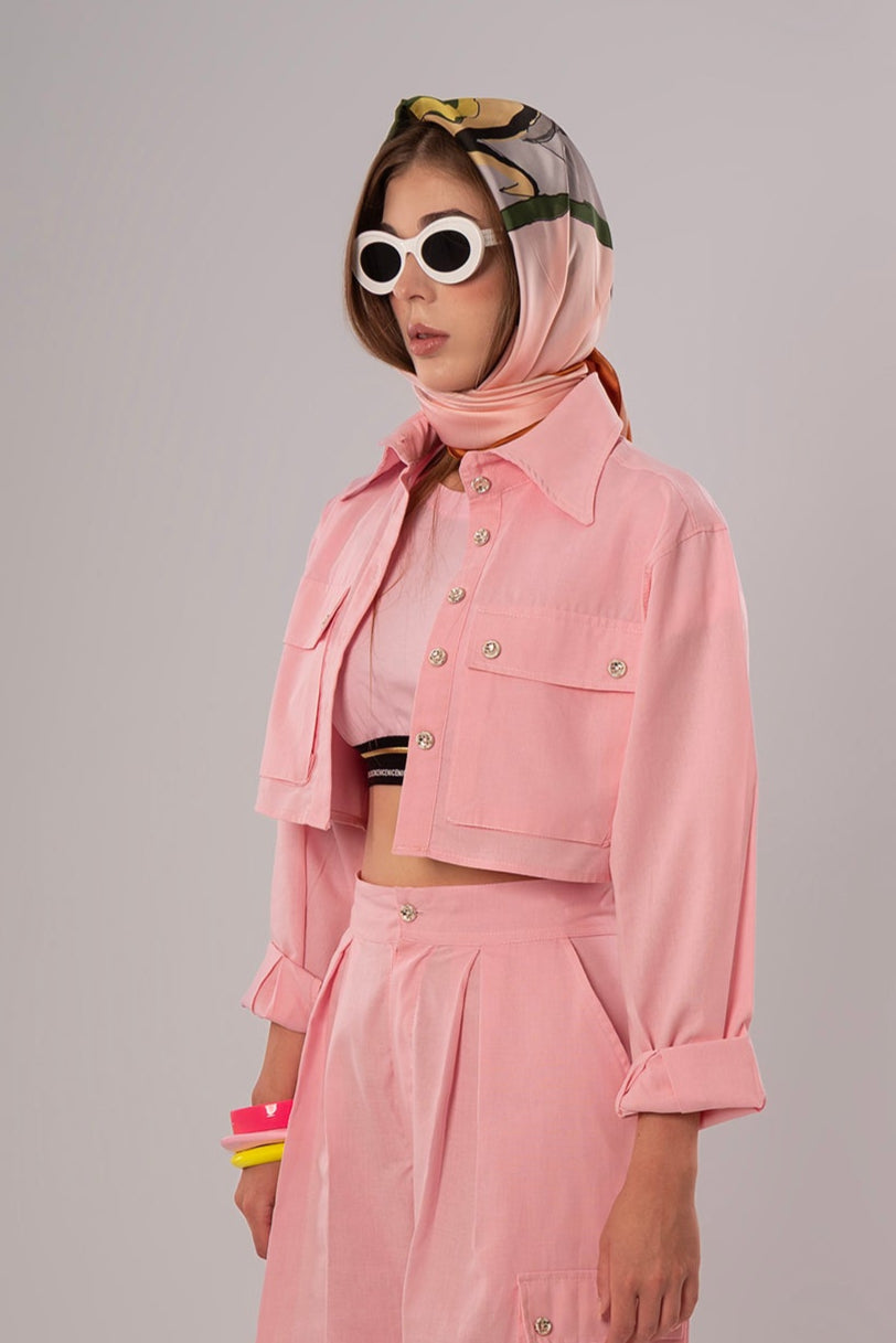 Elastic Hem Pink Crop Top