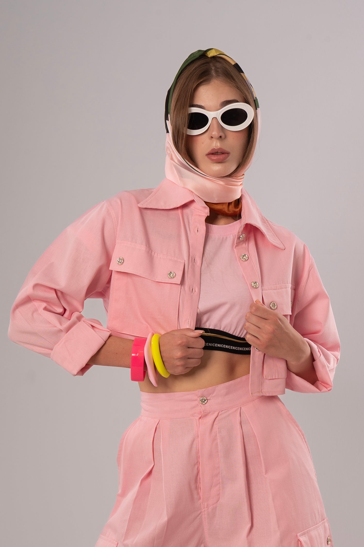 Elastic Hem Pink Crop Top