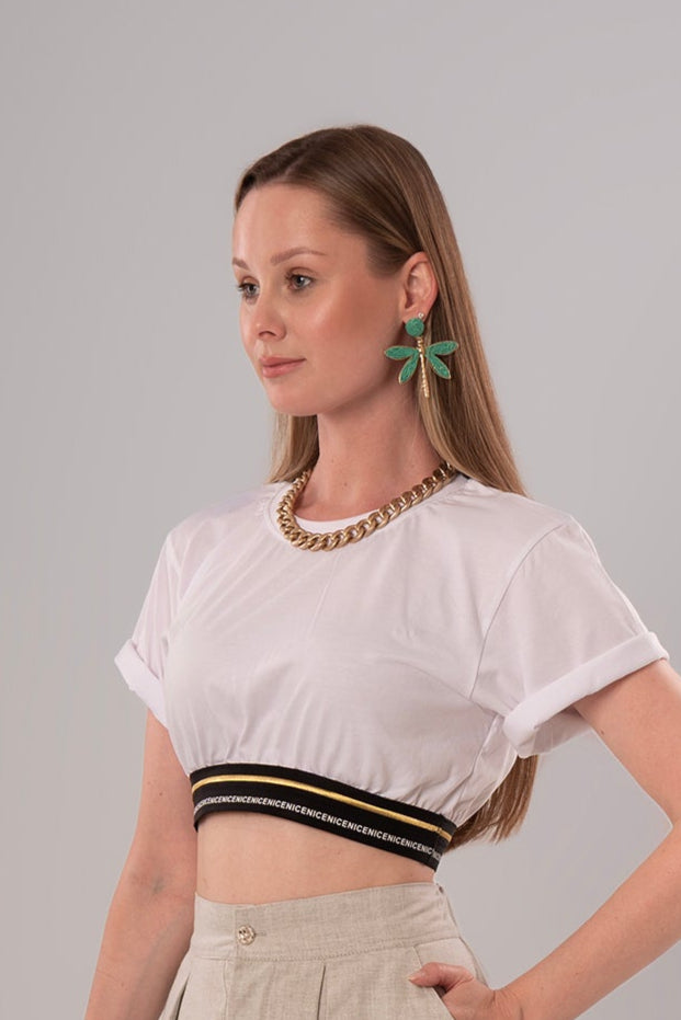 Elastic Hem White Crop Top