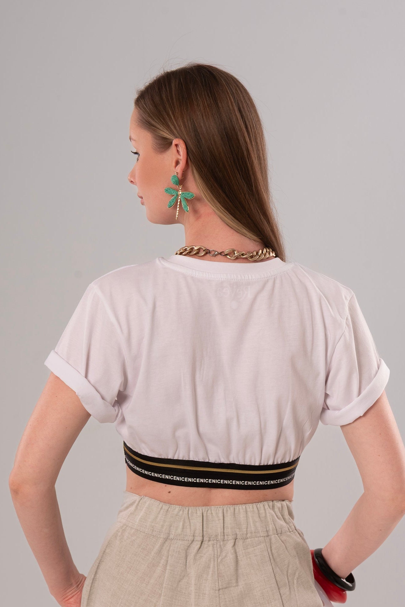 Elastic Hem White Crop Top