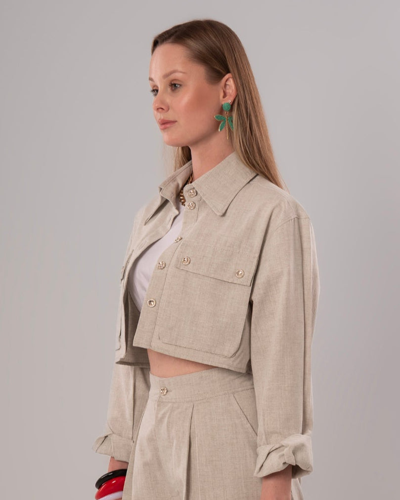 Short Linen Beige Jacket