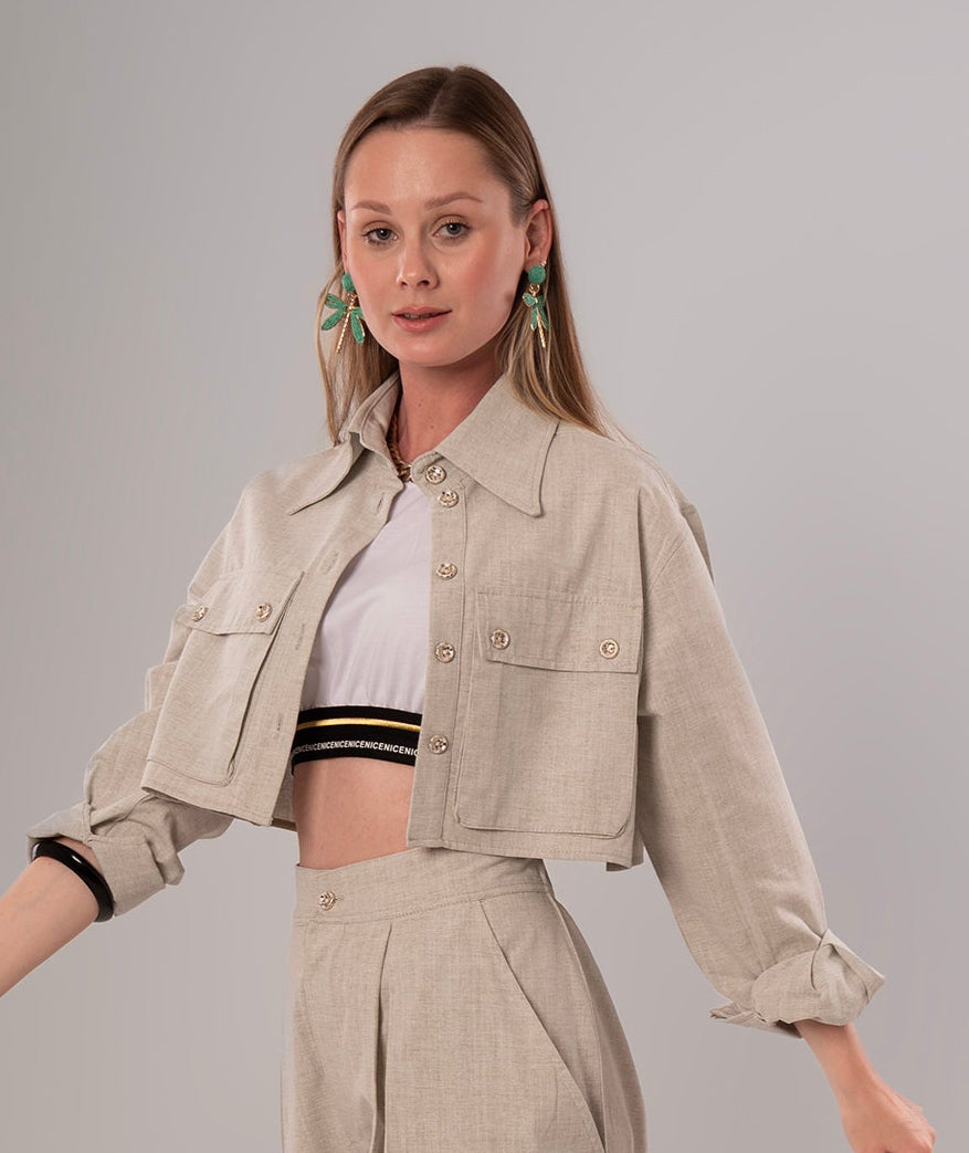 Short Linen Beige Jacket