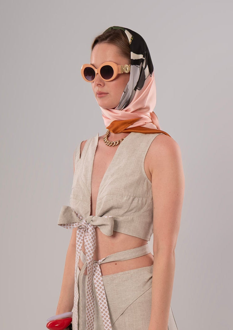 Short Linen Beige Top