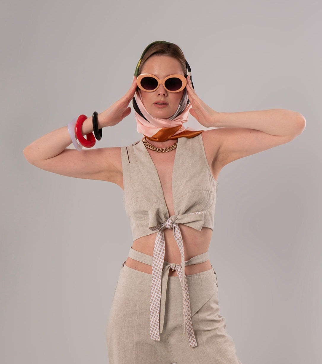 Short Linen Beige Top