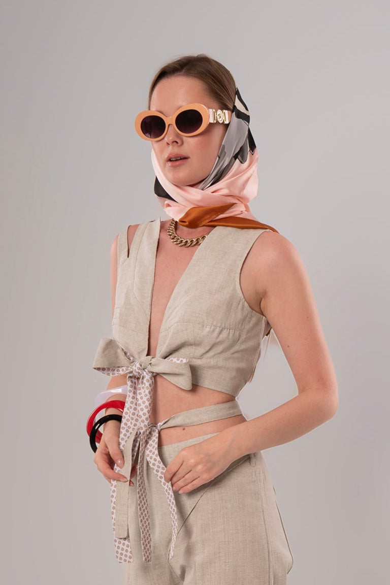 Short Linen Beige Top