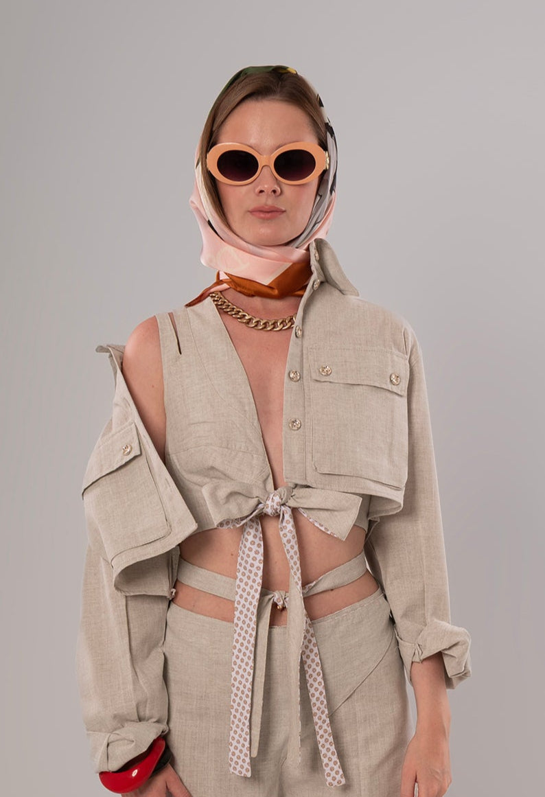 Short Linen Beige Top