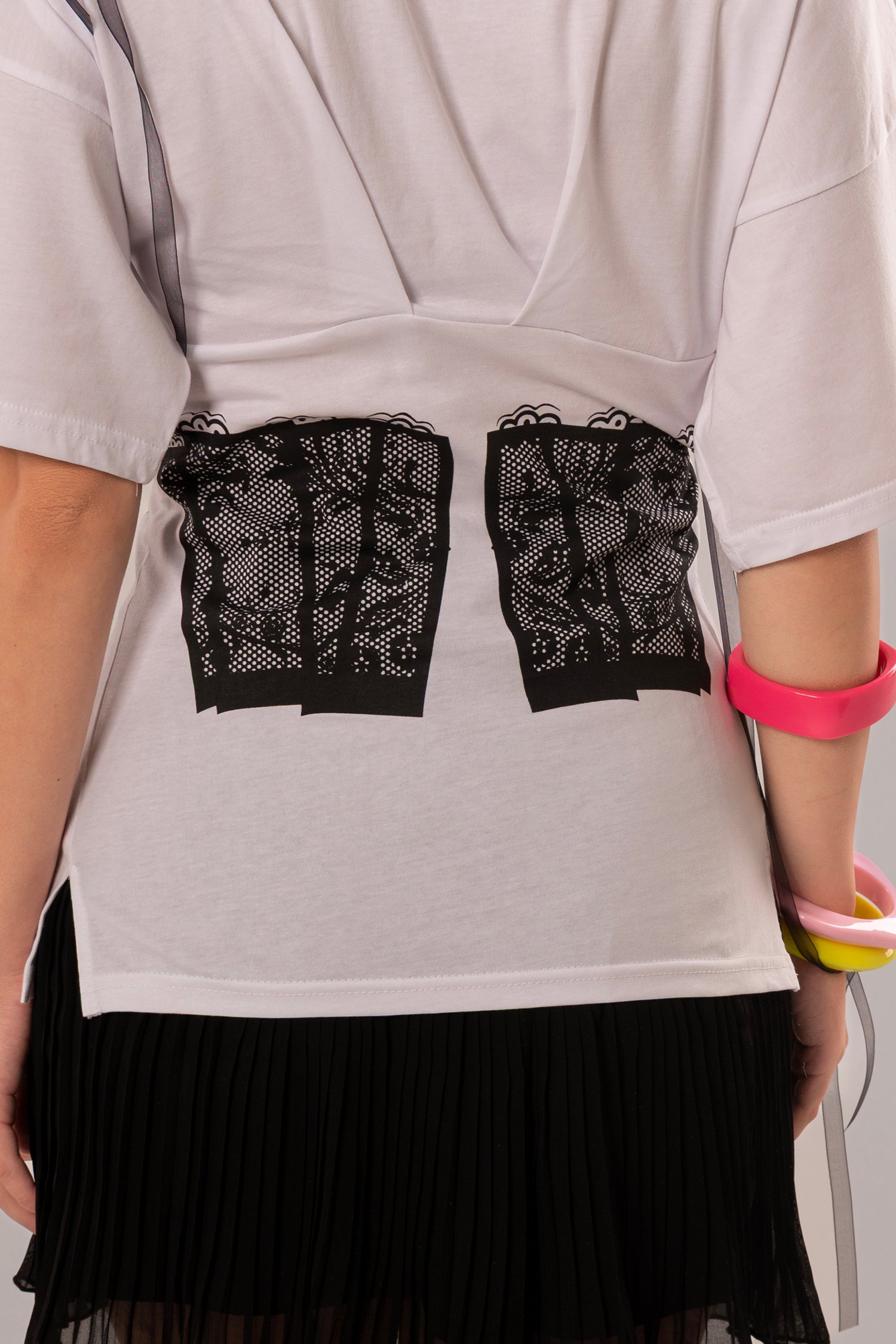 Corset-Print Cotton White Top