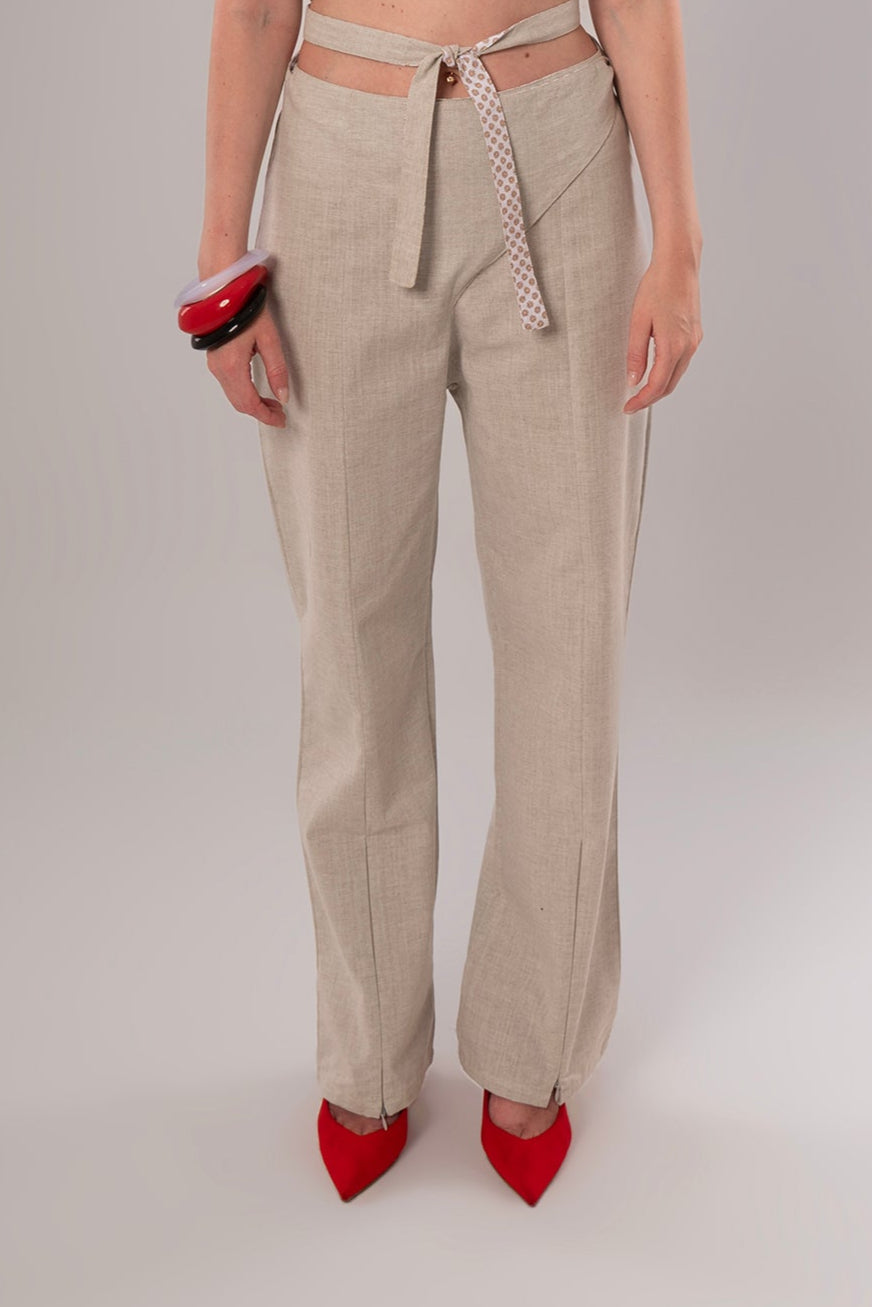 Wrap Linen Beige Pants