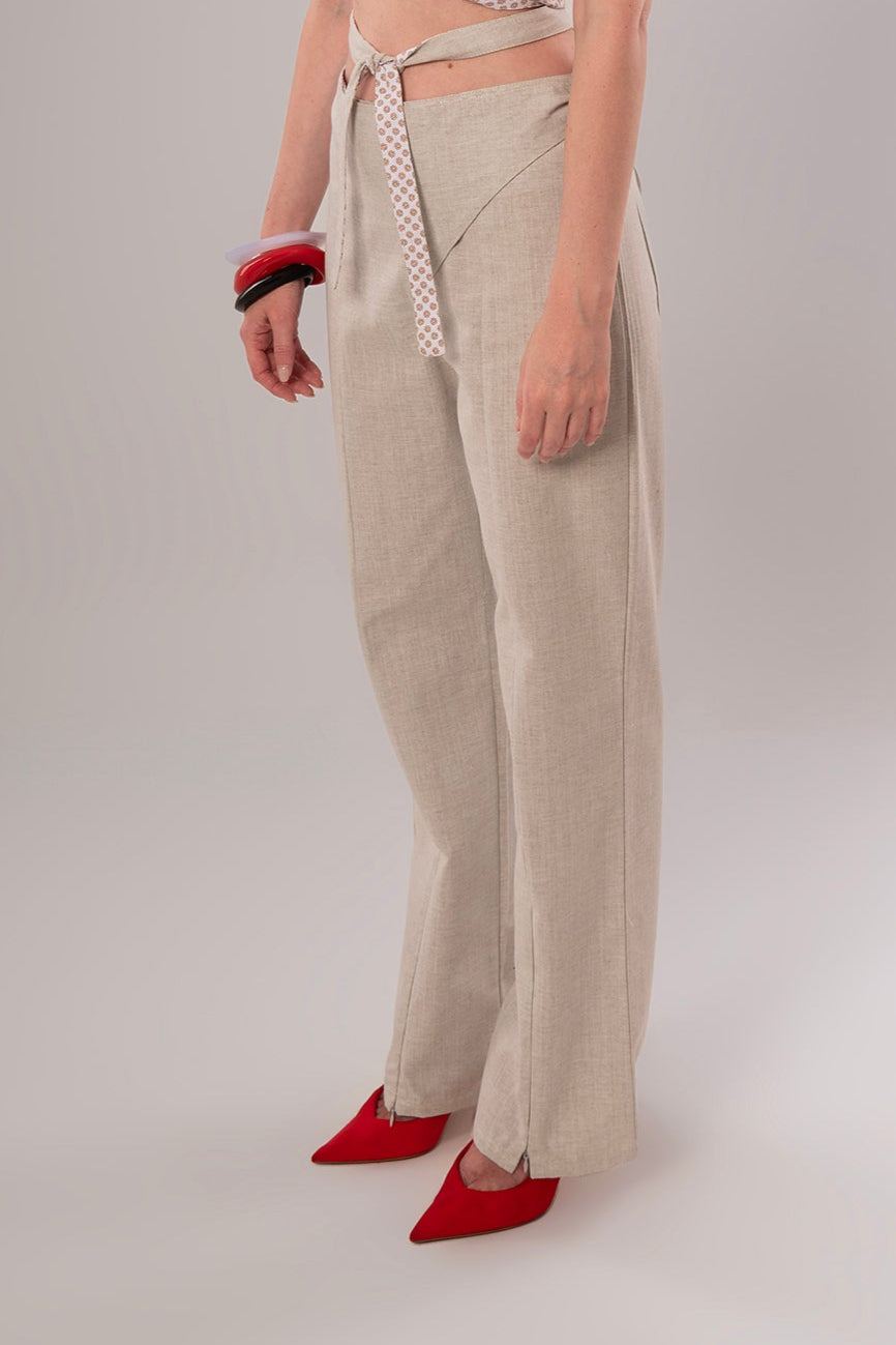Wrap Linen Beige Pants