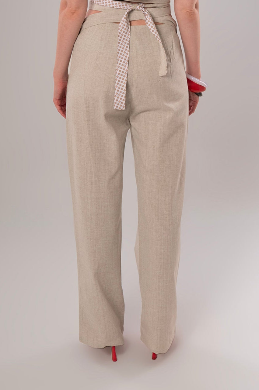 Wrap Linen Beige Pants