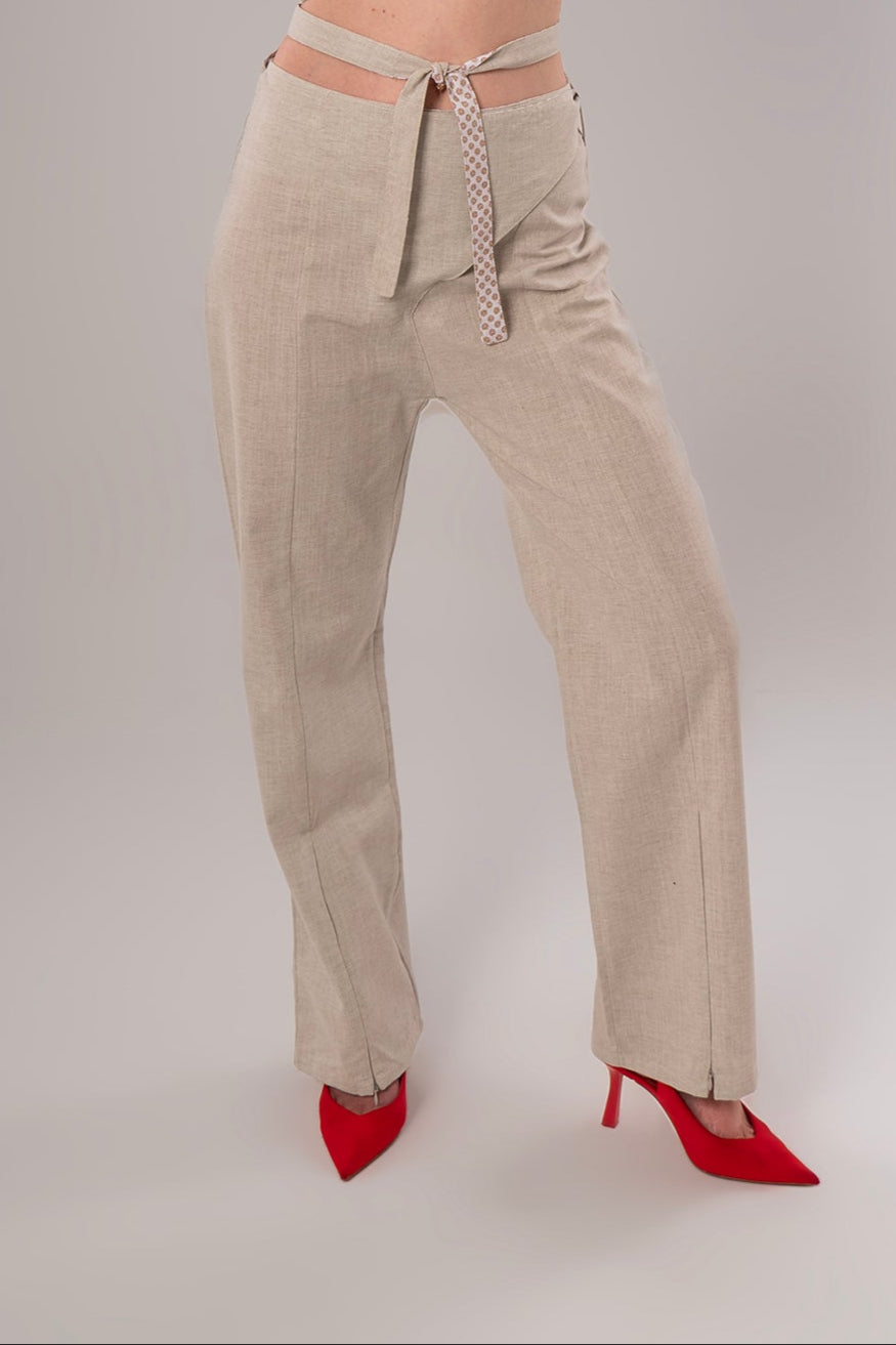 Wrap Linen Beige Pants