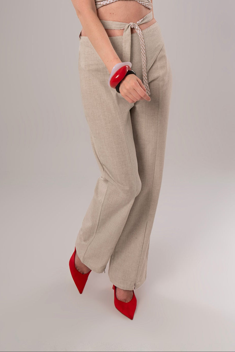 Wrap Linen Beige Pants
