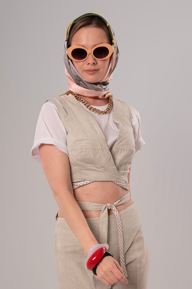 Short Linen Beige Top