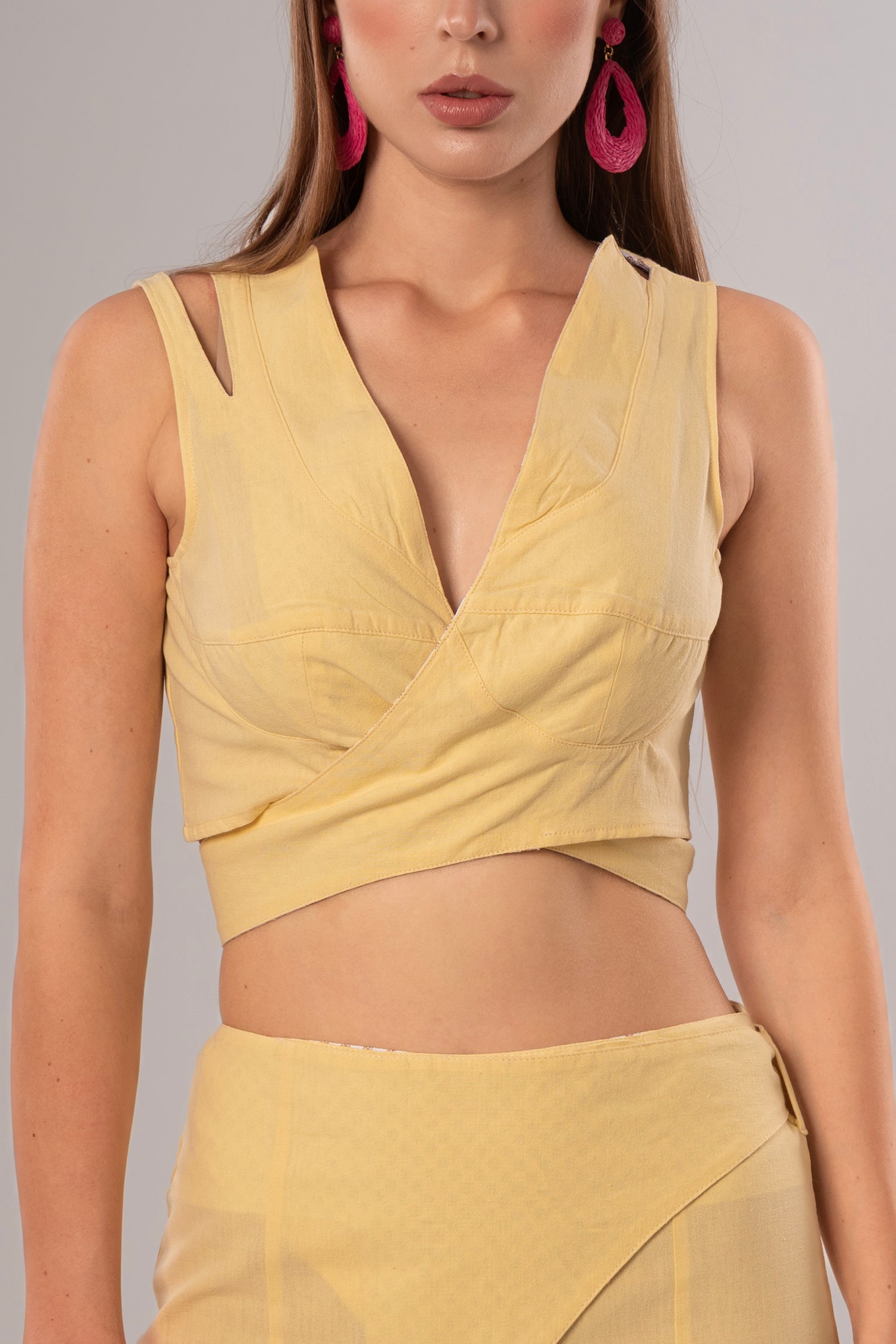 Short Linen Yellow Top