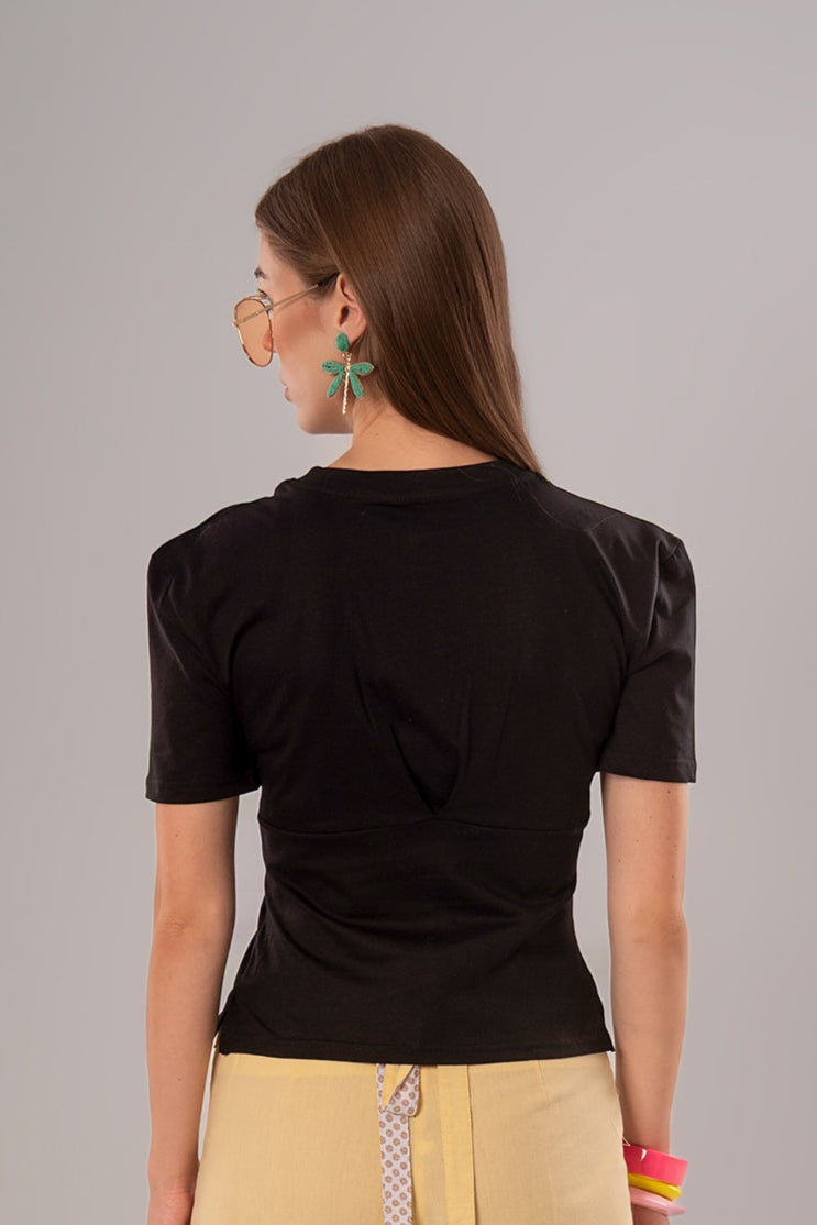 Tiger-Print Cotton Black Top