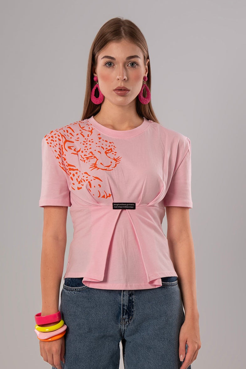 Tiger-Print Cotton Pink Top