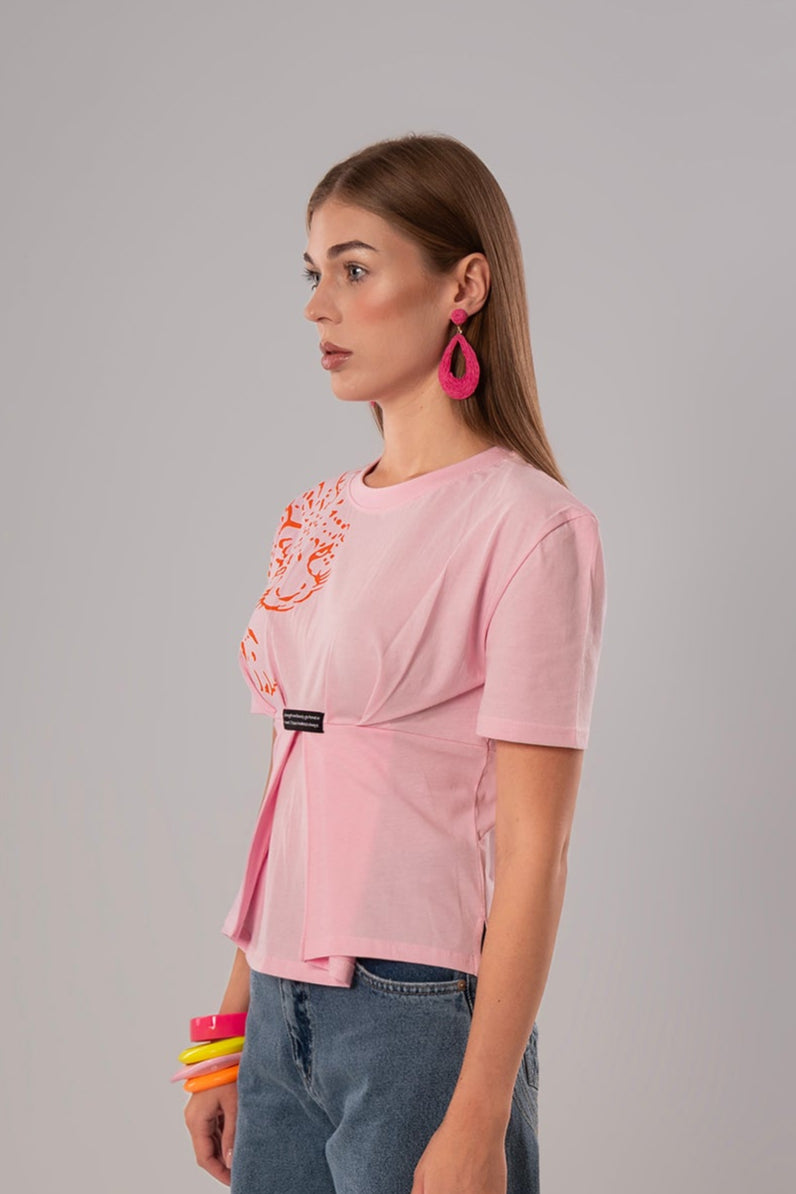 Tiger-Print Cotton Pink Top