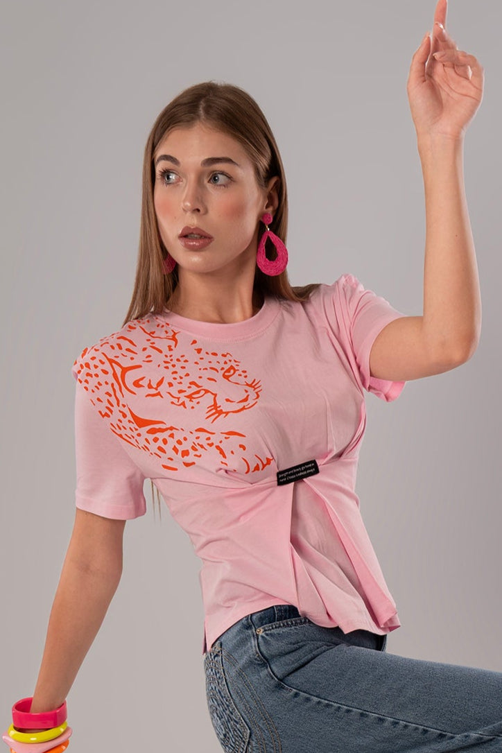 Tiger-Print Cotton Pink Top