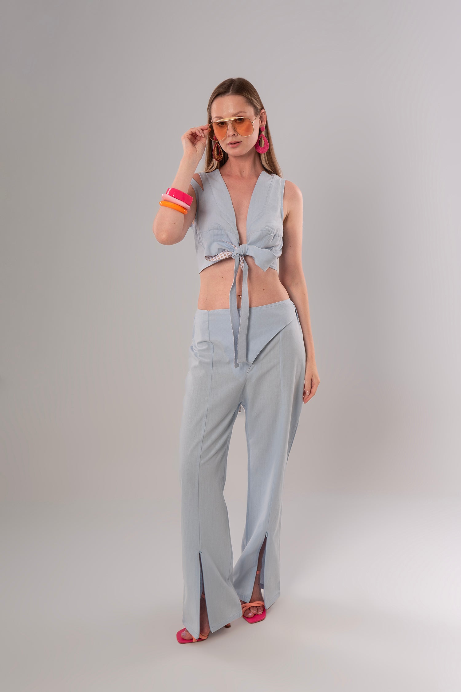 Wrap Linen Baby Blue Pants