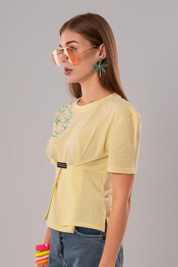 Tiger-Print Cotton Yellow Top