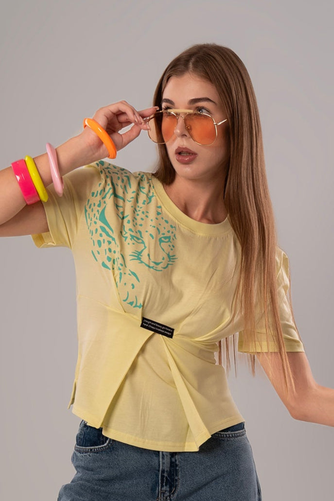 Tiger-Print Cotton Yellow Top