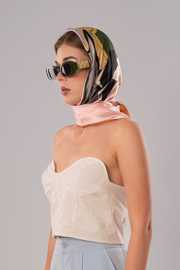 Two-Piece Set: Corset + Cotton White/Pink Top