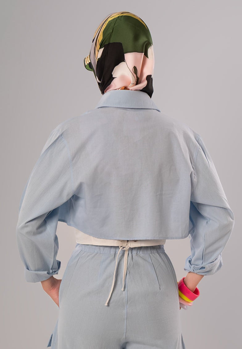 Short Linen Baby Blue Jacket