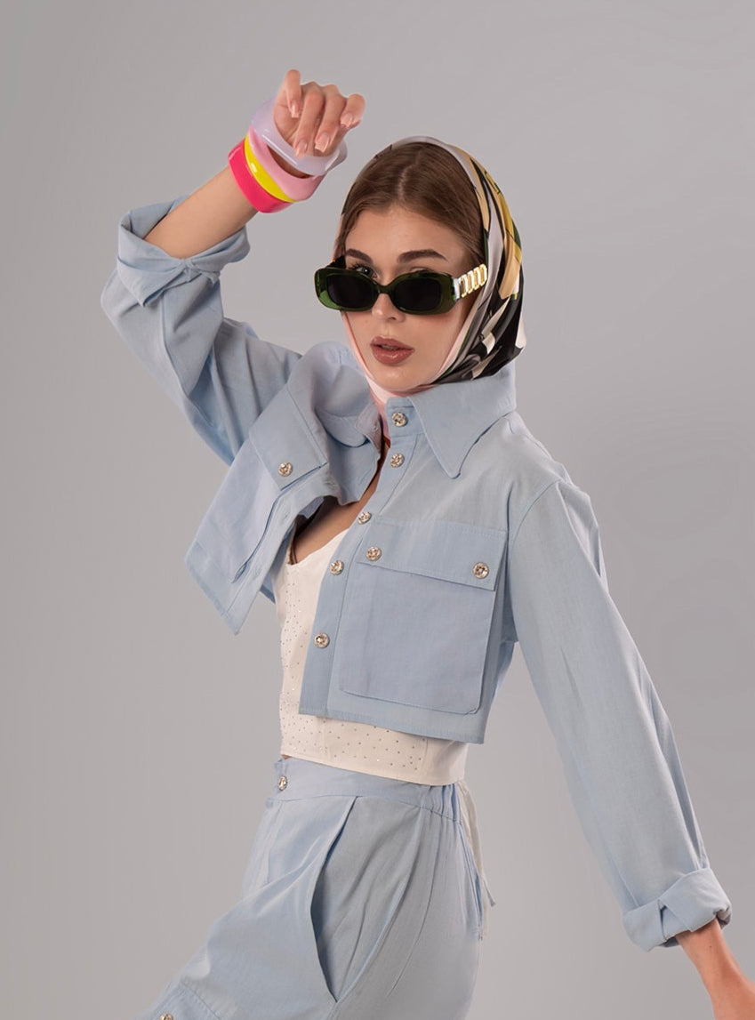 Short Linen Baby Blue Jacket