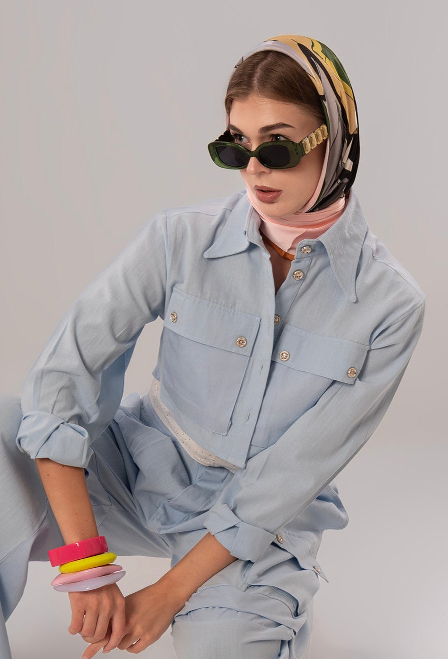 Short Linen Baby Blue Jacket