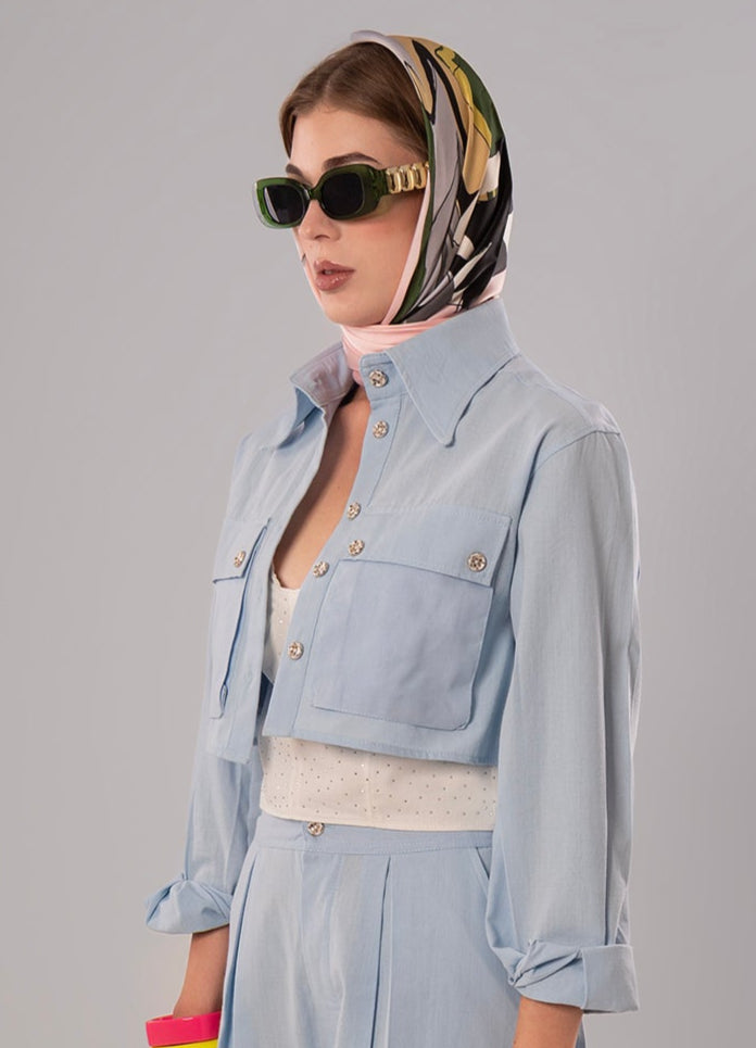 Short Linen Baby Blue Jacket