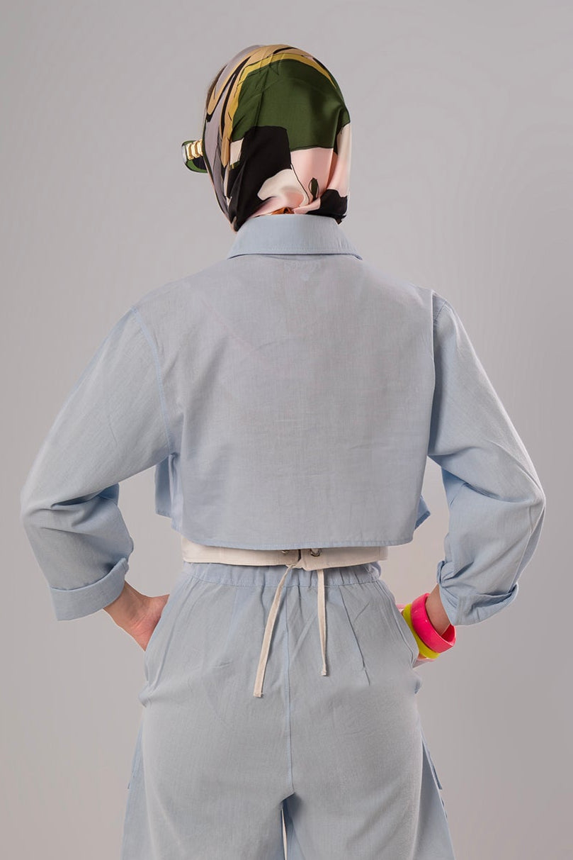 Short Linen Baby Blue Jacket