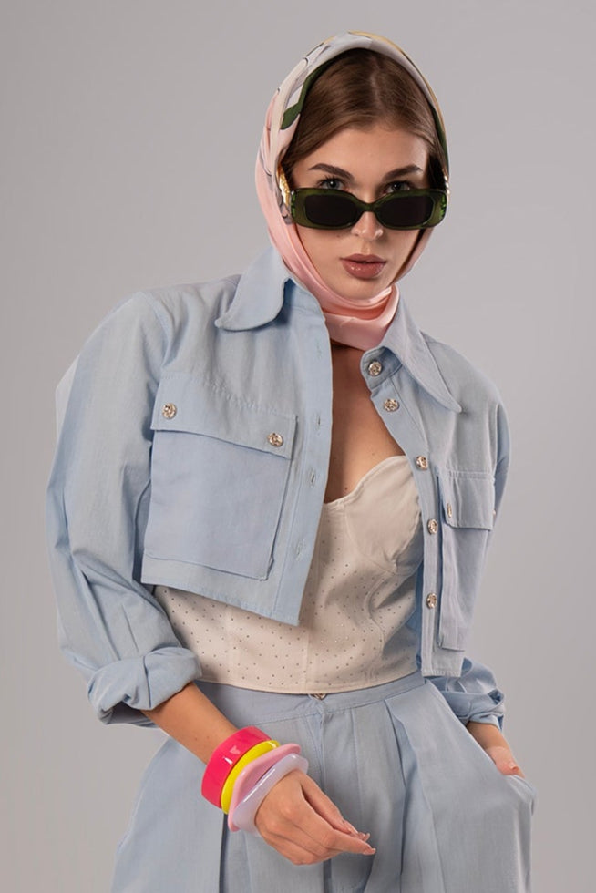 Short Linen Baby Blue Jacket