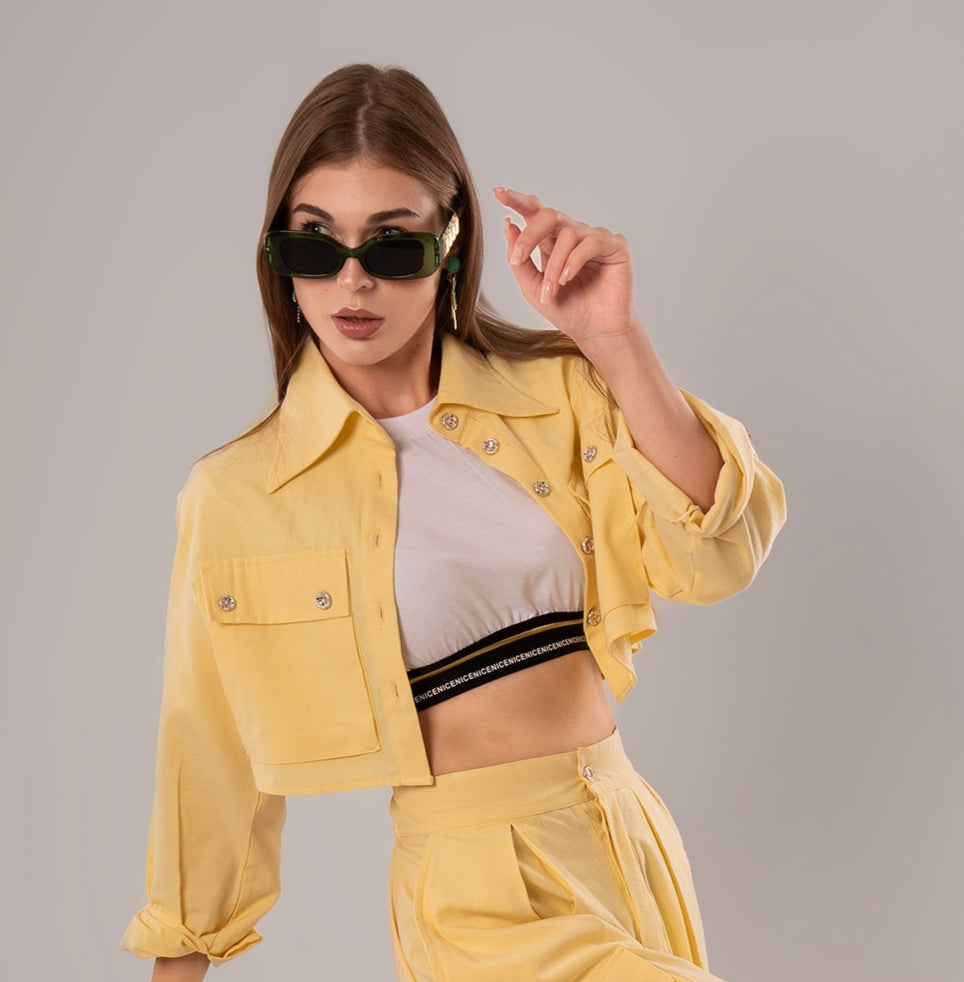 Short Linen Yellow Jacket