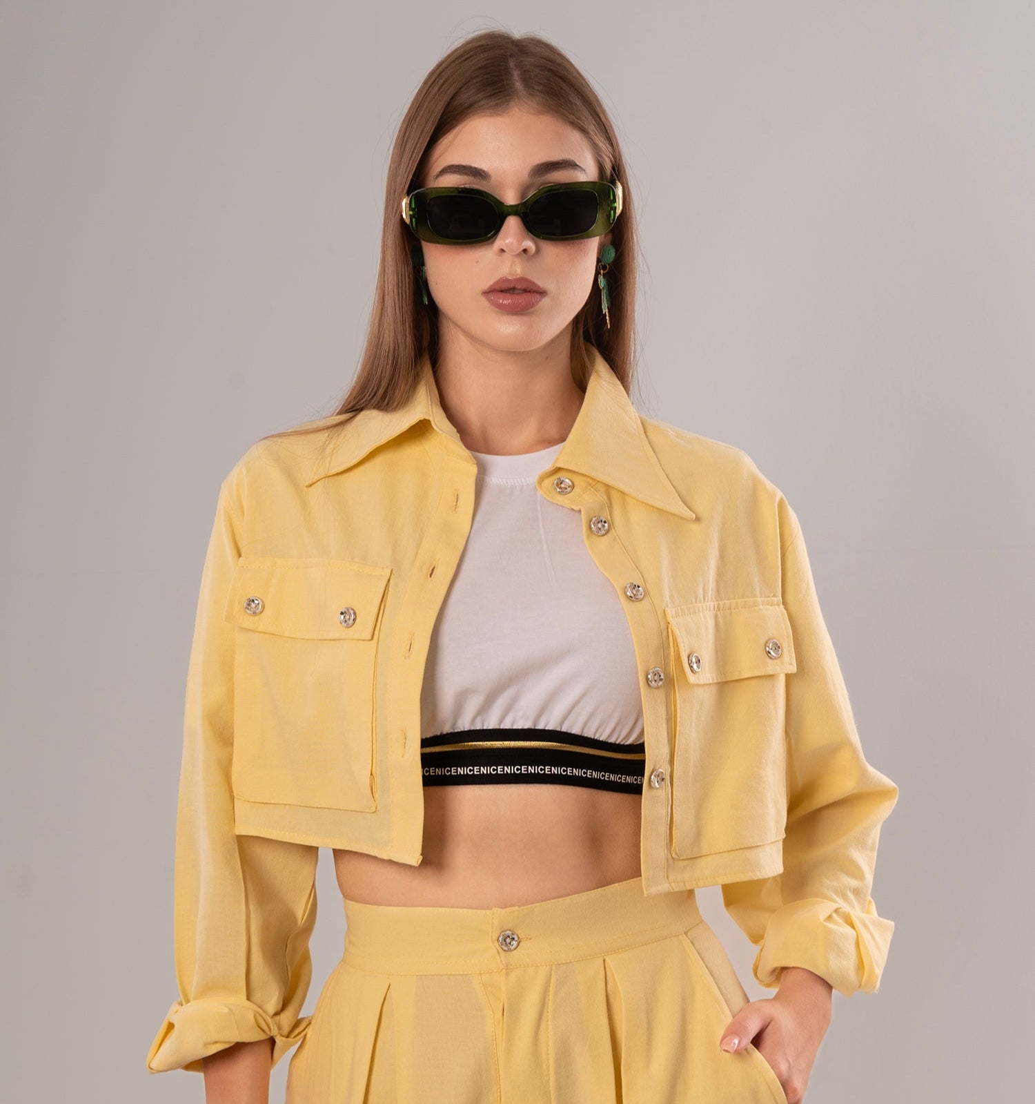 Short Linen Yellow Jacket