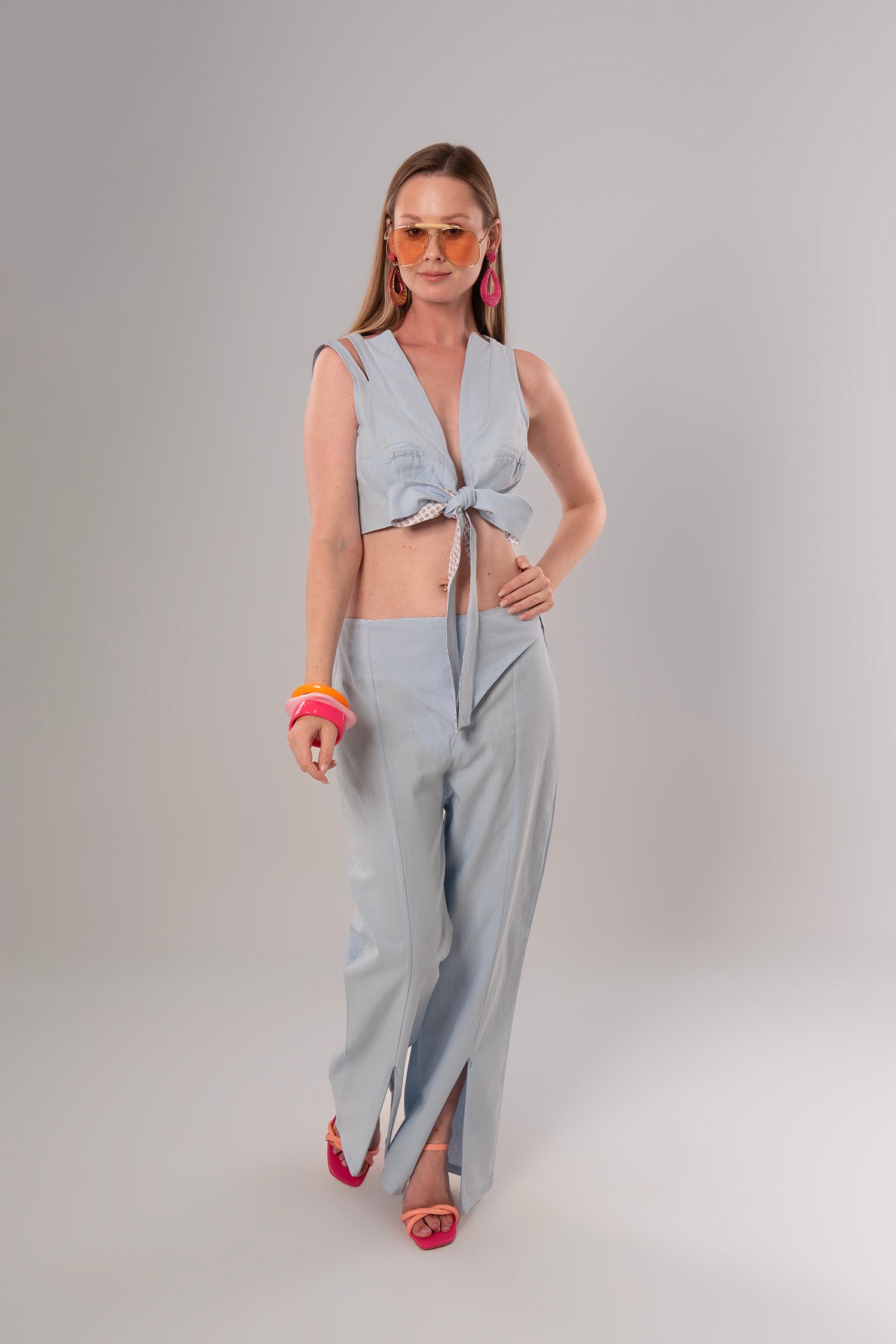 Wrap Linen Baby Blue Pants