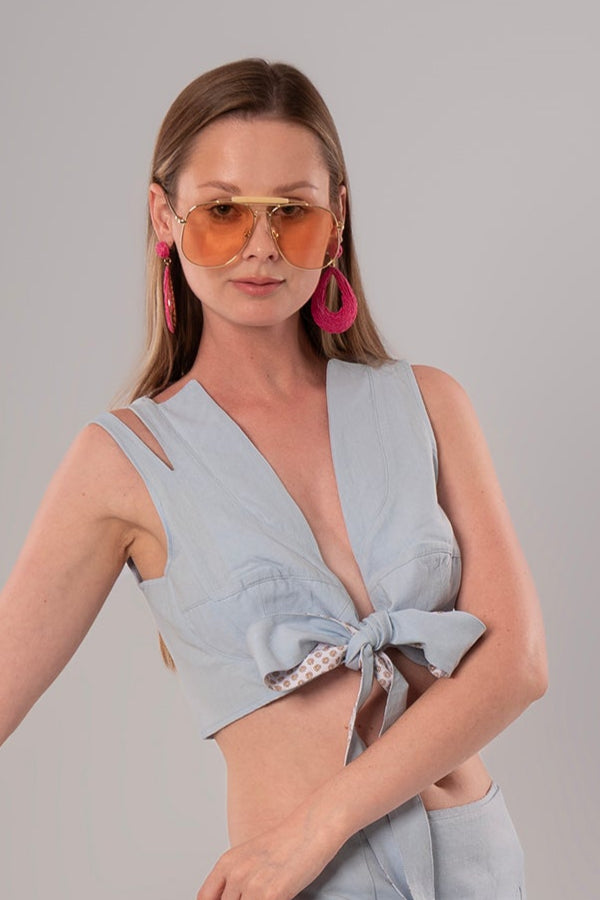 Short Linen Baby Blue Top