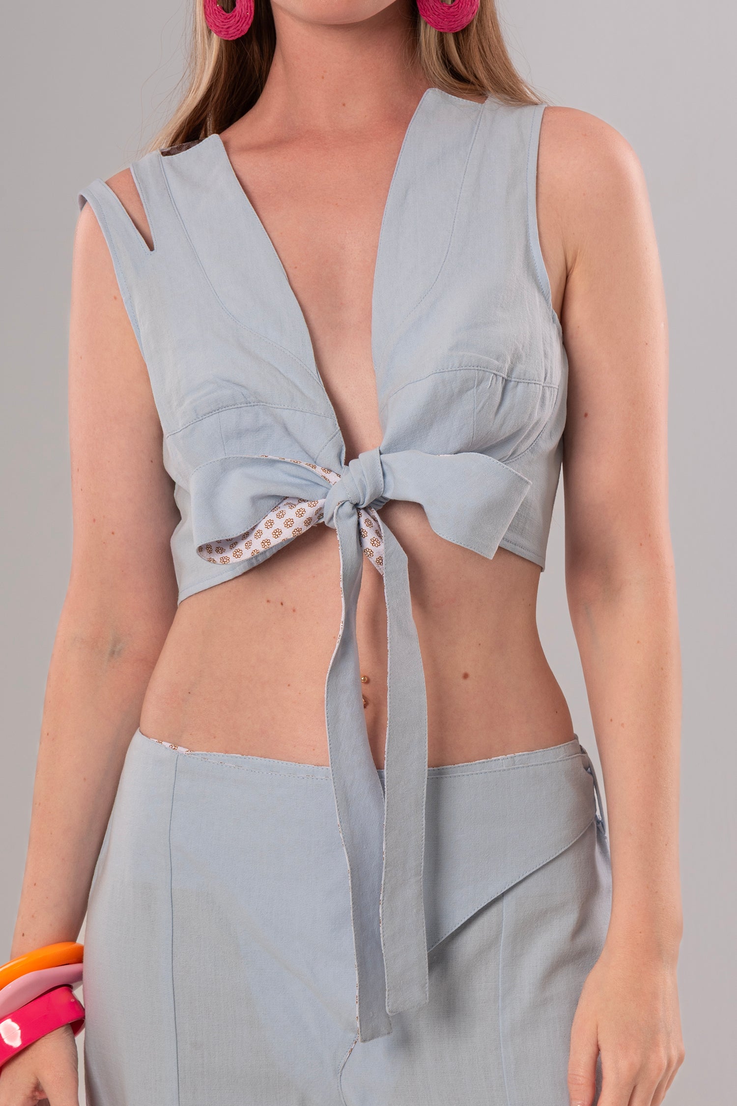 Short Linen Baby Blue Top