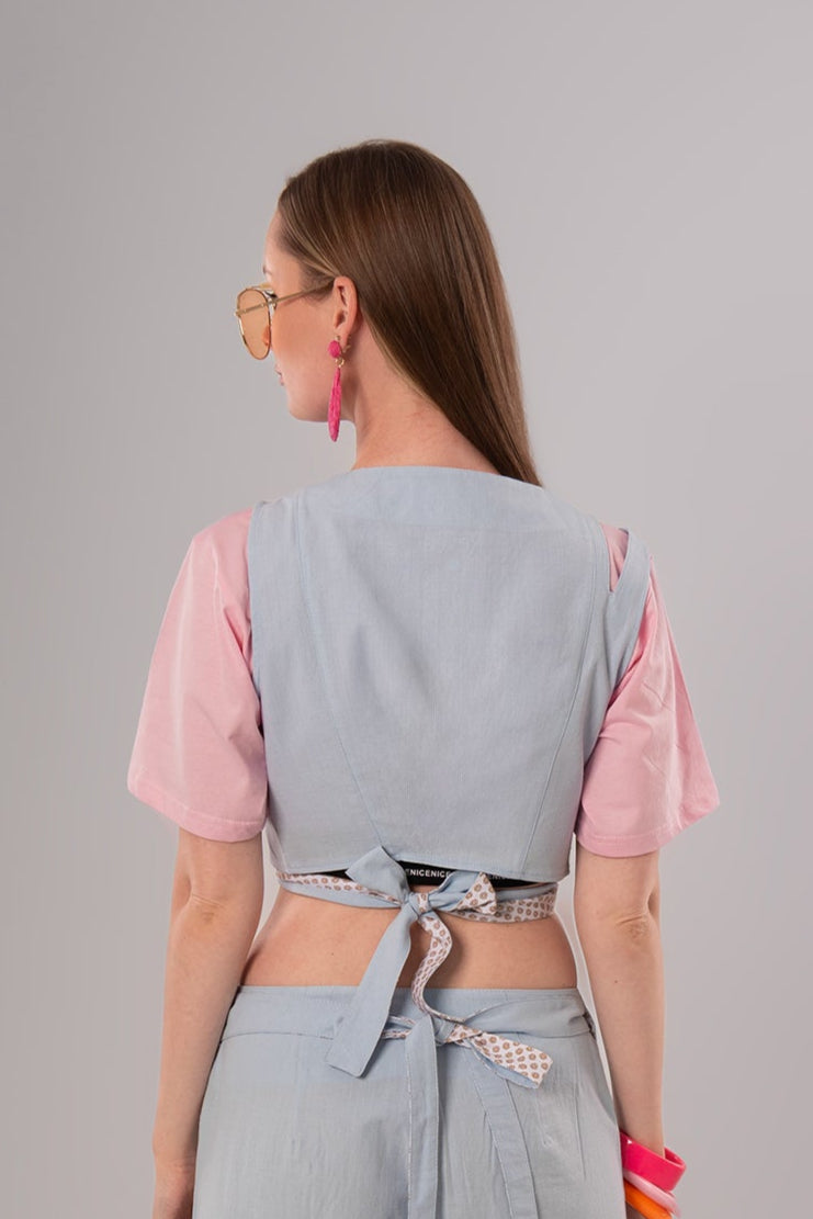 Short Linen Baby Blue Top