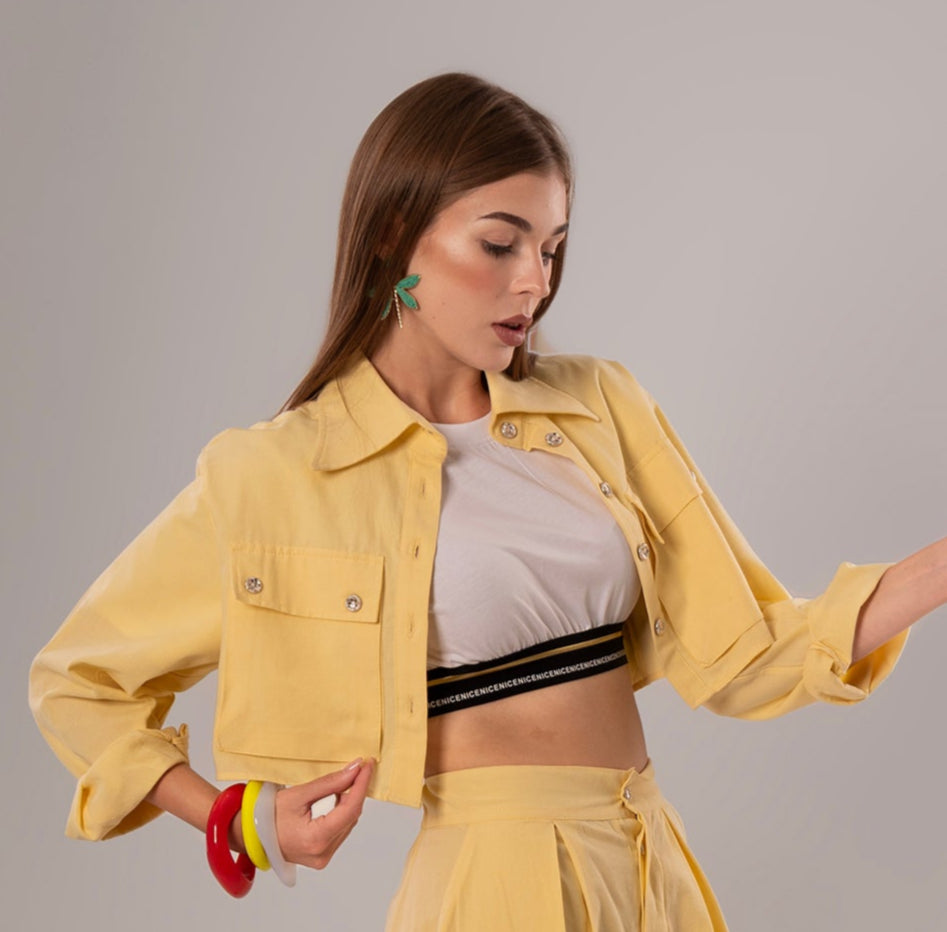 Short Linen Yellow Jacket