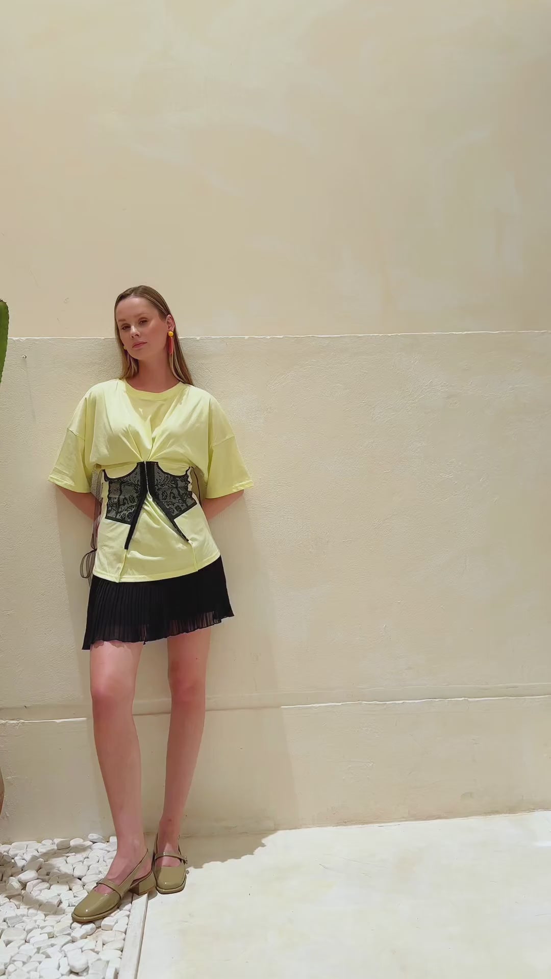 Corset-Print Cotton Yellow Top