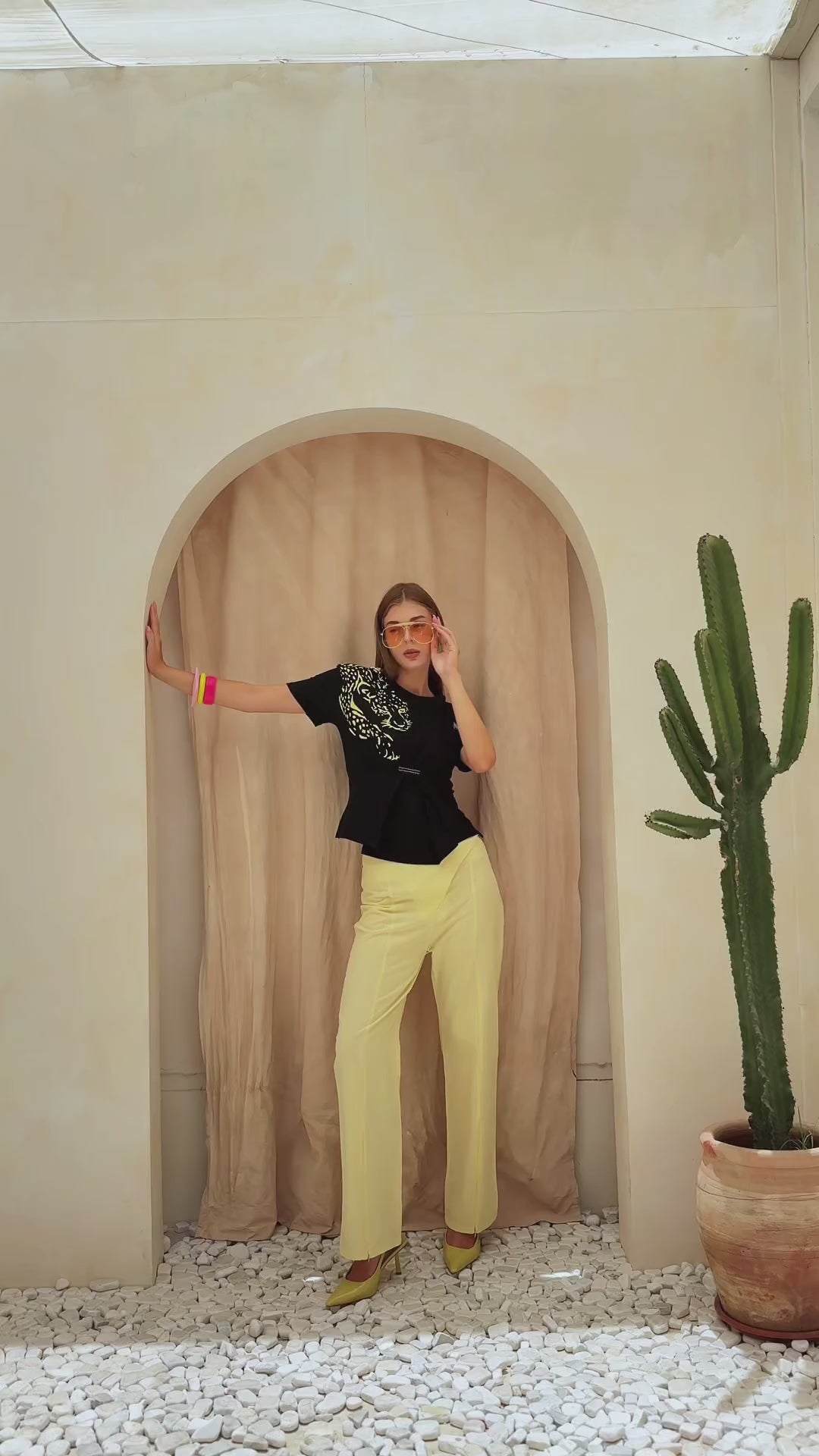 Tiger-Print Cotton Black Top