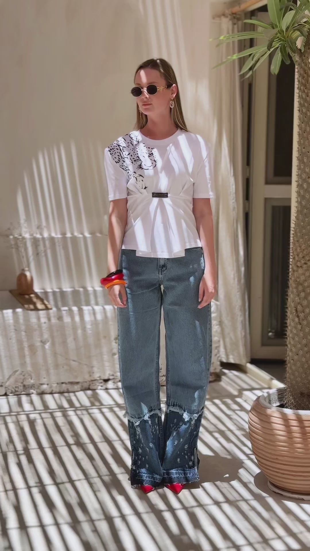 Tiger-Print Cotton White Top