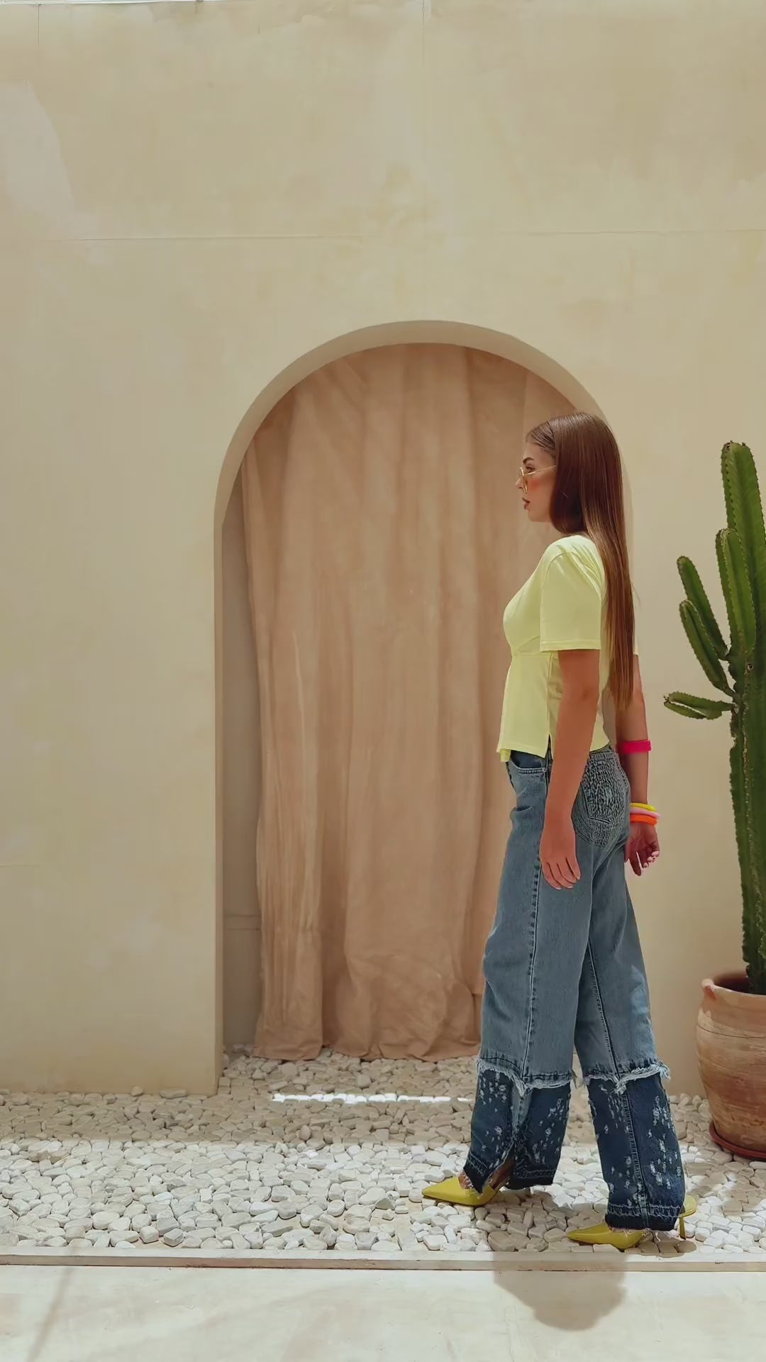 Tiger-Print Cotton Yellow Top