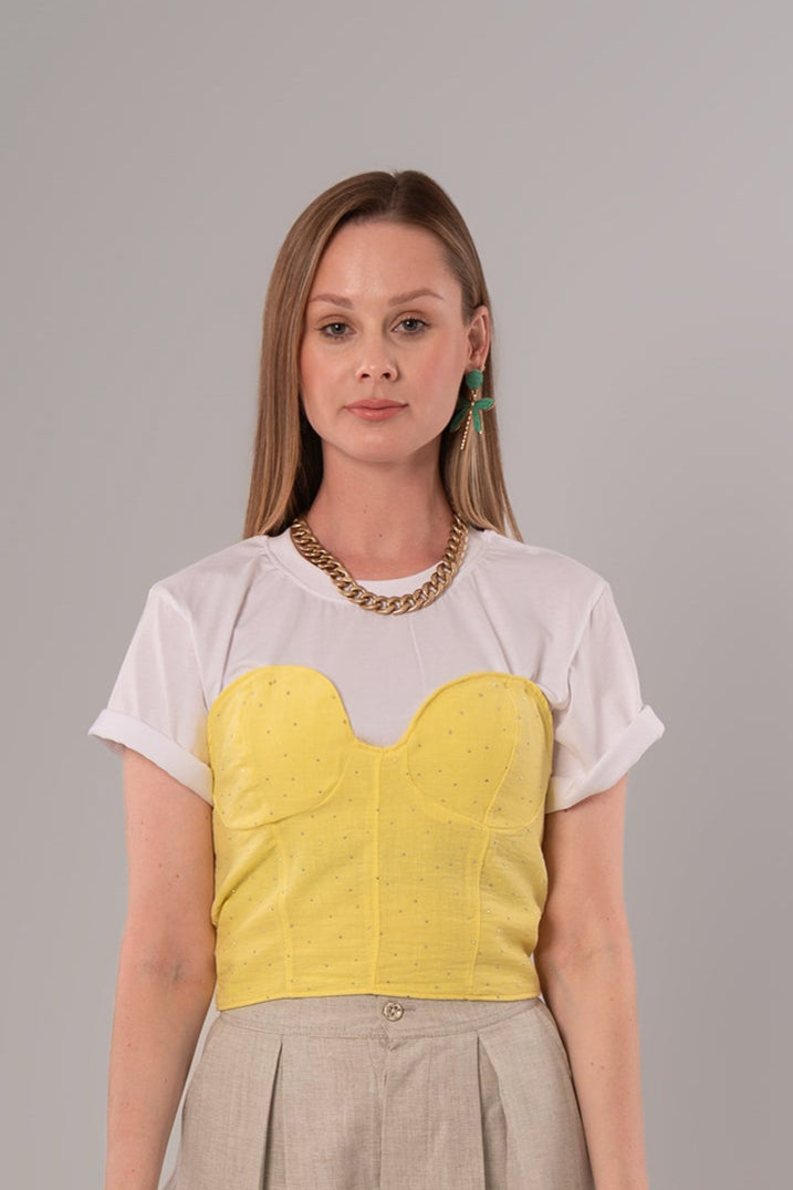 Two-Piece Set: Corset + Cotton Yellow/White Top