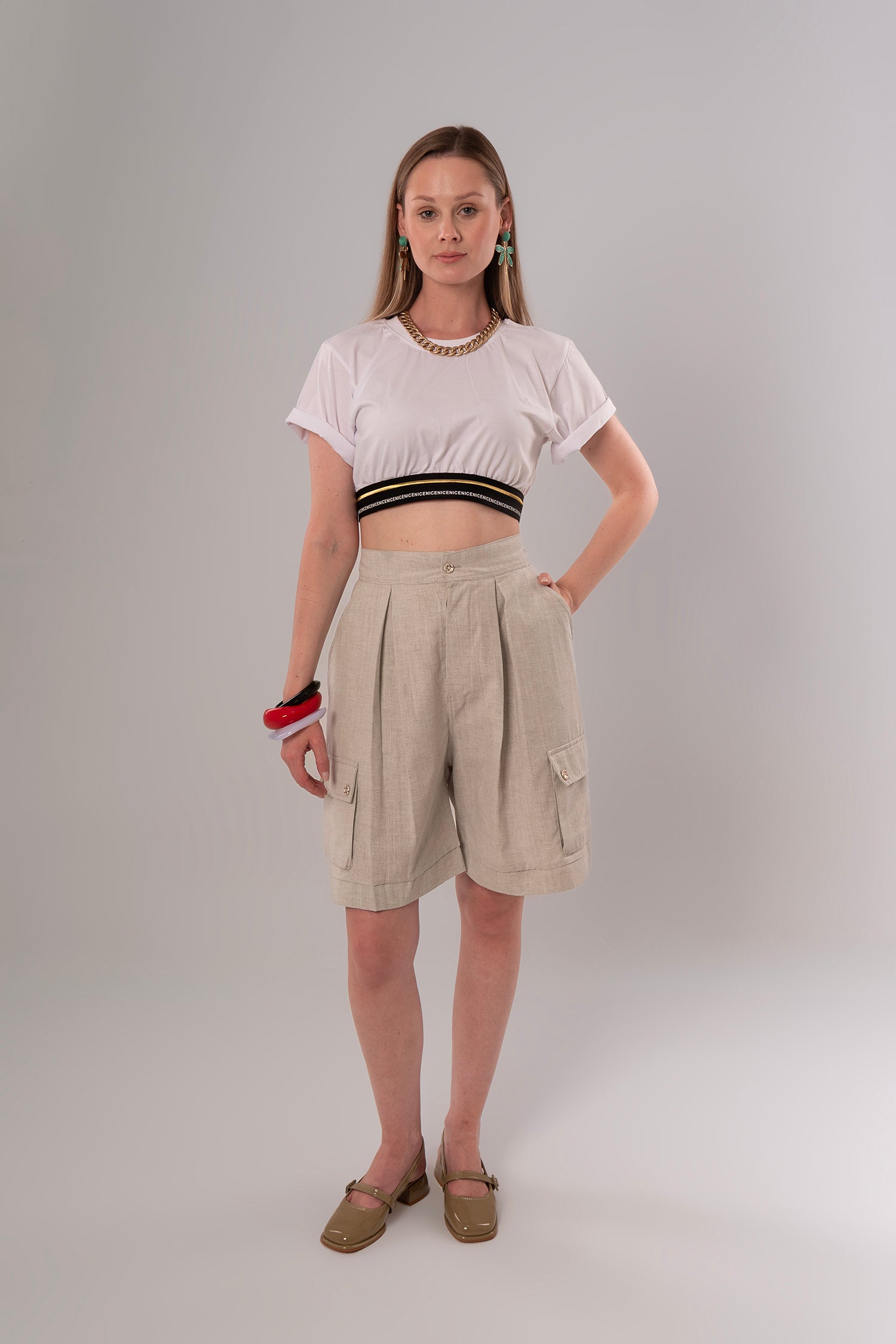 Elastic Hem White Crop Top