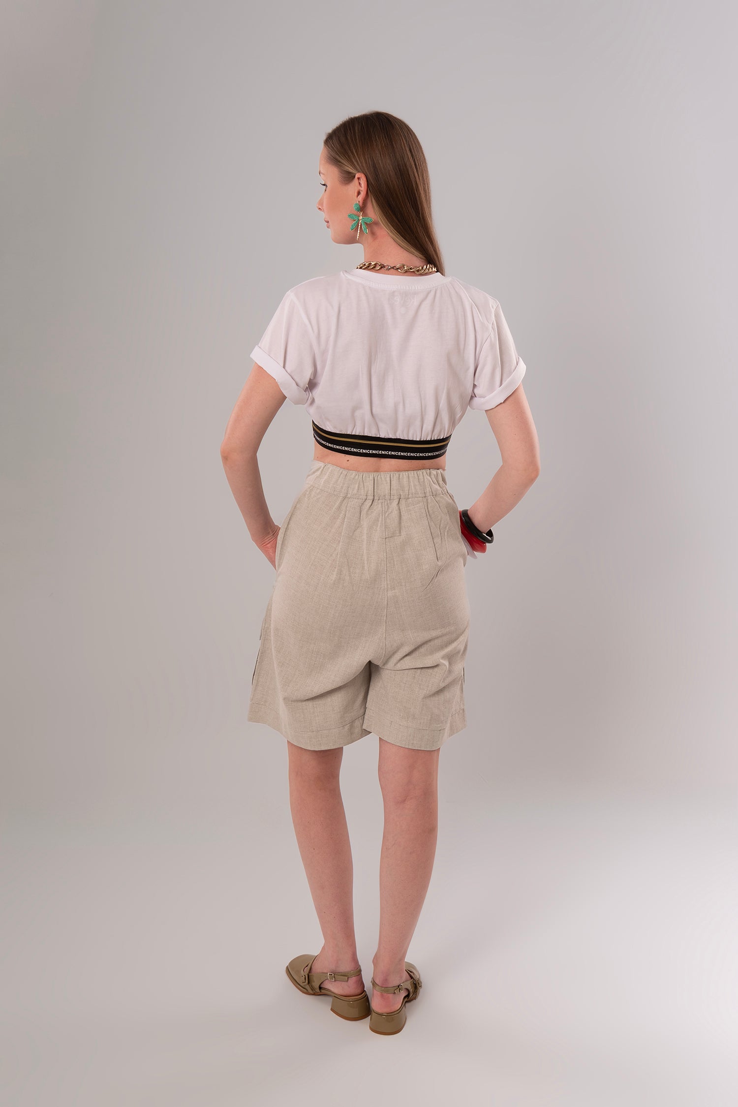 Elastic Hem White Crop Top