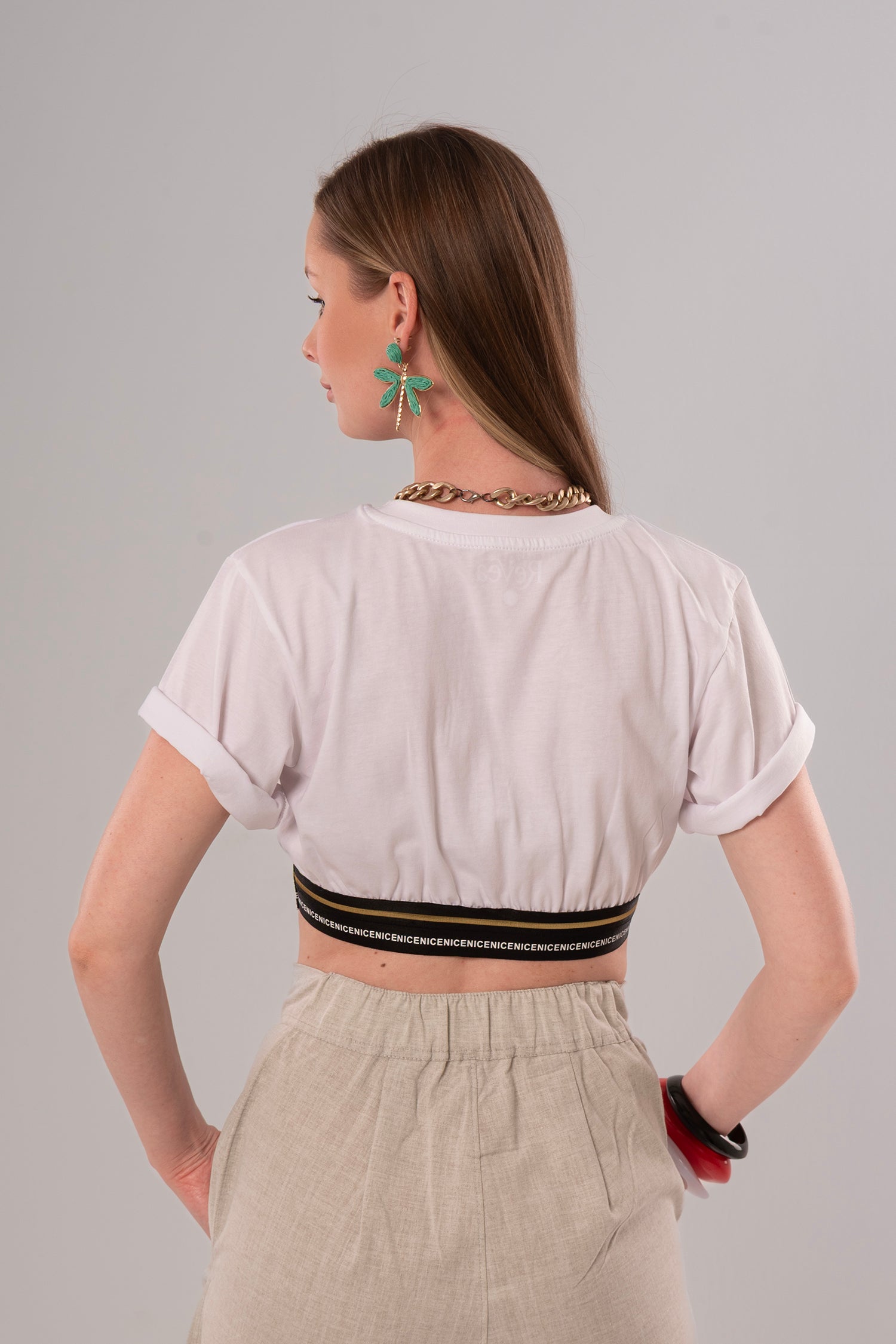 Elastic Hem White Crop Top